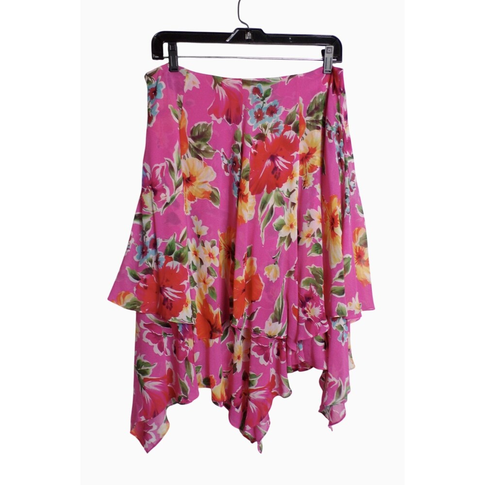 12 Ralph Lauren Silk Skirt Fairy Hi Lo Hem Tiers Pink Orange Floral